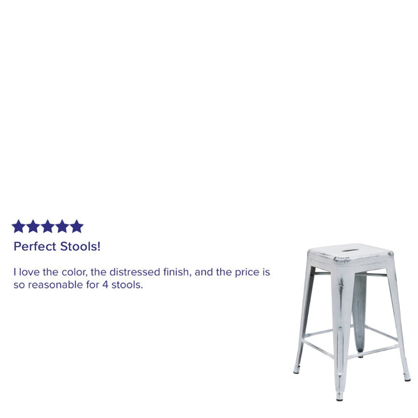 English Elm Kai Commercial Grade 24" Backless Metal Counter Stool for Indoor-Outdoor Use, Durable & Stylish Design White ET-BT3503-24-WH-GG