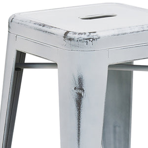 English Elm Kai Commercial Grade 24" Backless Metal Counter Stool for Indoor-Outdoor Use, Durable & Stylish Design White ET-BT3503-24-WH-GG
