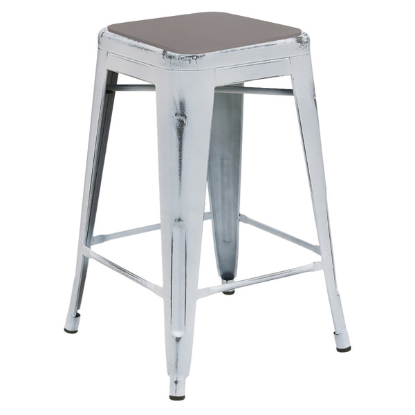 English Elm Kai Commercial Grade 24" Backless Bar Stool in Stylish Crystal Blue-Teal for Indoor-Outdoor Use Gray Seat/White Frame ET-BT3503-24-WH-PL2G-GG