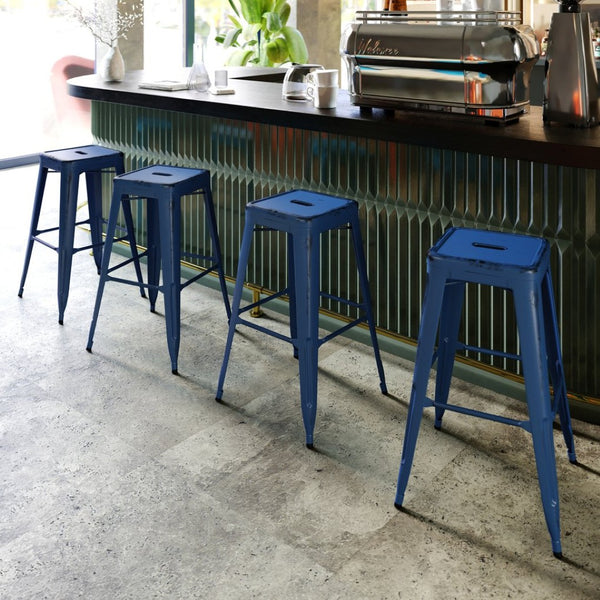 English Elm Kai High Backless Metal Barstool - Stylish Indoor-Outdoor Seating with Stackable Design & Durability Antique Blue ET-BT3503-30-AB-GG