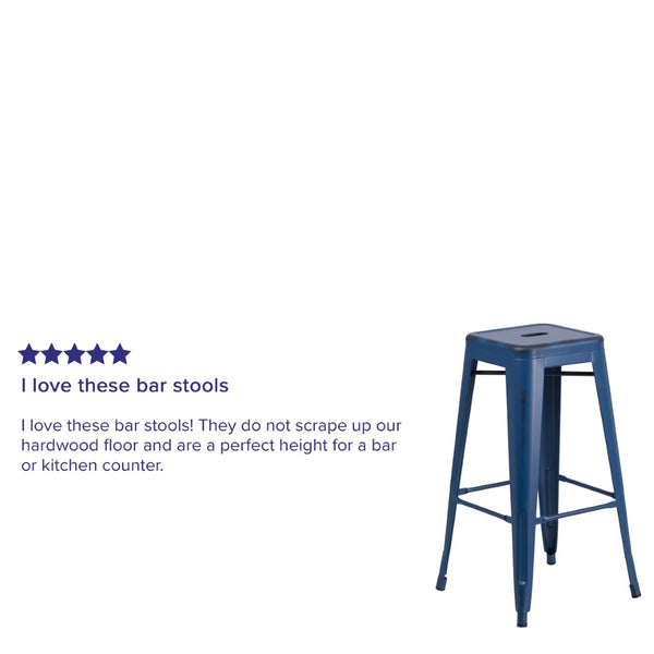 English Elm Kai High Backless Metal Barstool - Stylish Indoor-Outdoor Seating with Stackable Design & Durability Antique Blue ET-BT3503-30-AB-GG