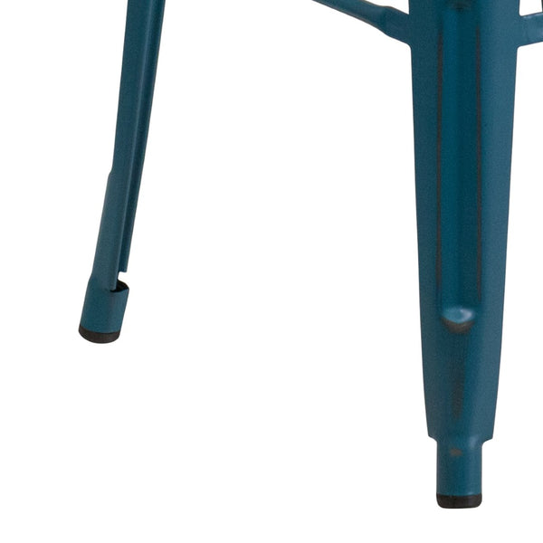 English Elm Kai High Backless Metal Barstool - Stylish Indoor-Outdoor Seating with Stackable Design & Durability Antique Blue ET-BT3503-30-AB-GG