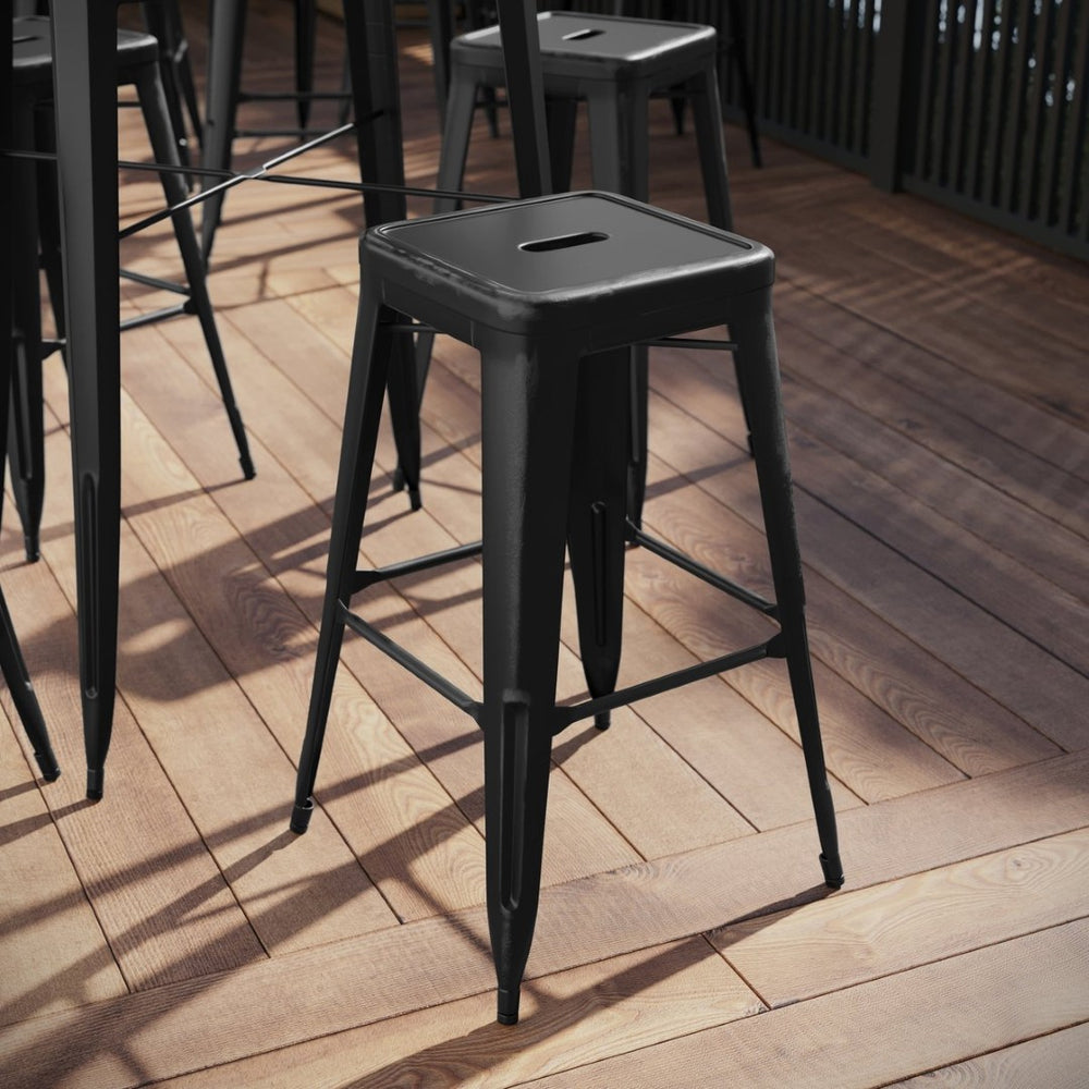 English Elm Kai High Backless Metal Barstool - Stylish Indoor-Outdoor Seating with Stackable Design & Durability Black ET-BT3503-30-BK-GG