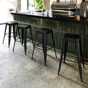 English Elm Kai High Backless Metal Barstool - Stylish Indoor-Outdoor Seating with Stackable Design & Durability Black ET-BT3503-30-BK-GG
