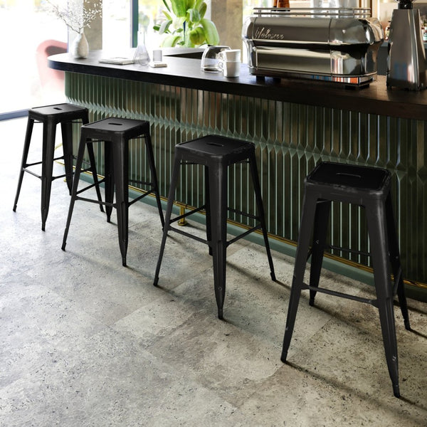 English Elm Kai High Backless Metal Barstool - Stylish Indoor-Outdoor Seating with Stackable Design & Durability Black ET-BT3503-30-BK-GG