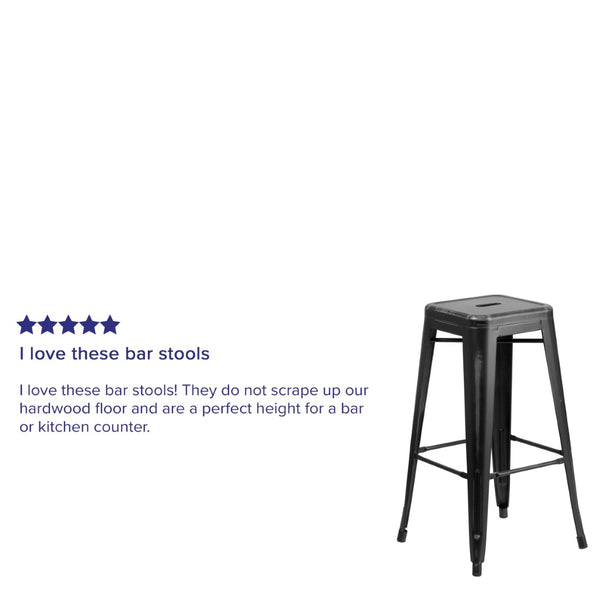 English Elm Kai High Backless Metal Barstool - Stylish Indoor-Outdoor Seating with Stackable Design & Durability Black ET-BT3503-30-BK-GG