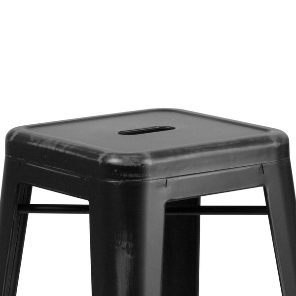 English Elm Kai High Backless Metal Barstool - Stylish Indoor-Outdoor Seating with Stackable Design & Durability Black ET-BT3503-30-BK-GG