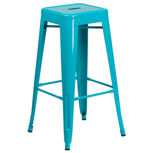 English Elm Kai Commercial-Grade 30" Backless Barstool - Stylish, Stackable Seating for Indoor and Outdoor Use Crystal Teal-Blue ET-BT3503-30-CB-GG