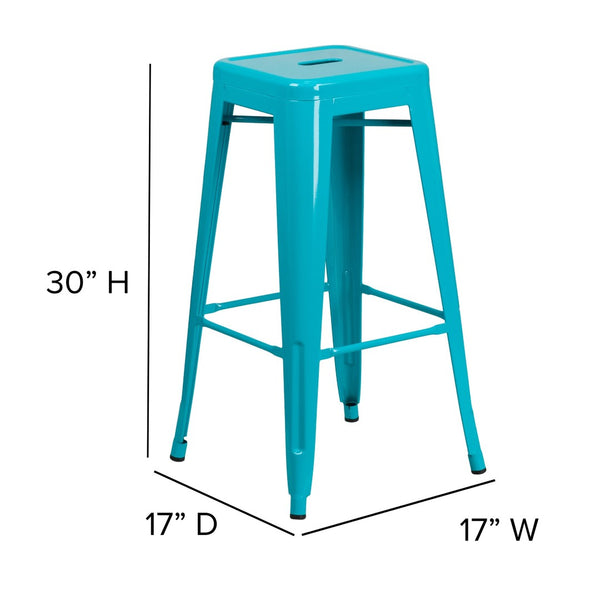 English Elm Kai Commercial-Grade 30" Backless Barstool - Stylish, Stackable Seating for Indoor and Outdoor Use Crystal Teal-Blue ET-BT3503-30-CB-GG