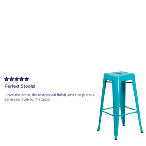 English Elm Kai Commercial-Grade 30" Backless Barstool - Stylish, Stackable Seating for Indoor and Outdoor Use Crystal Teal-Blue ET-BT3503-30-CB-GG