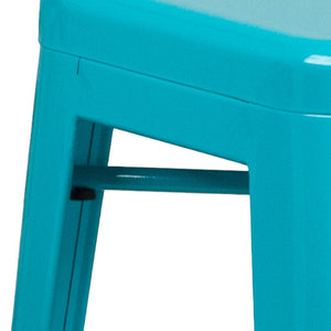 English Elm Kai Commercial-Grade 30" Backless Barstool - Stylish, Stackable Seating for Indoor and Outdoor Use Crystal Teal-Blue ET-BT3503-30-CB-GG