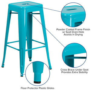 English Elm Kai Commercial-Grade 30" Backless Barstool - Stylish, Stackable Seating for Indoor and Outdoor Use Crystal Teal-Blue ET-BT3503-30-CB-GG