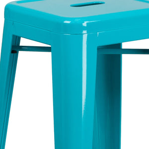 English Elm Kai Commercial-Grade 30" Backless Barstool - Stylish, Stackable Seating for Indoor and Outdoor Use Crystal Teal-Blue ET-BT3503-30-CB-GG