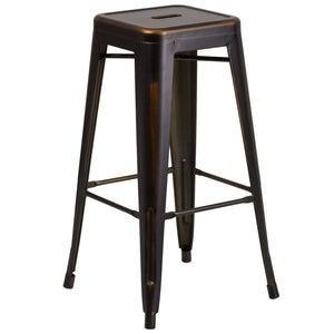 English Elm Kai High Backless Metal Barstool - Stylish Indoor-Outdoor Seating with Stackable Design & Durability Copper ET-BT3503-30-COP-GG