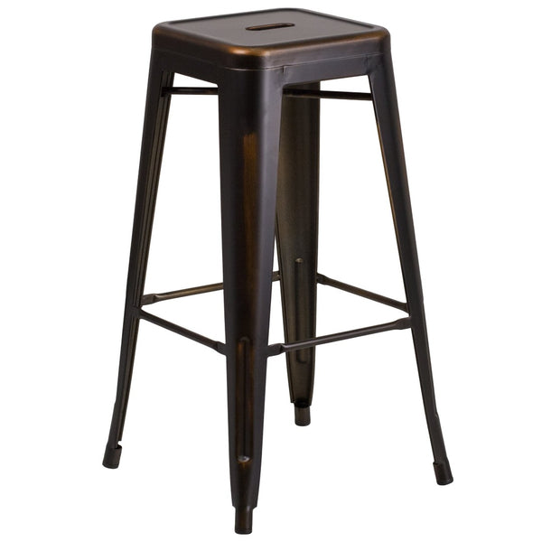 English Elm Kai High Backless Metal Barstool - Stylish Indoor-Outdoor Seating with Stackable Design & Durability Copper ET-BT3503-30-COP-GG