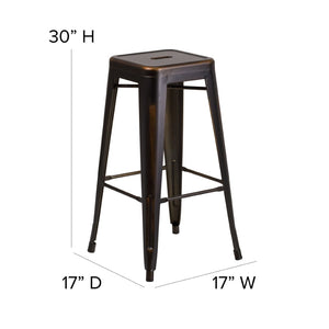 English Elm Kai High Backless Metal Barstool - Stylish Indoor-Outdoor Seating with Stackable Design & Durability Copper ET-BT3503-30-COP-GG