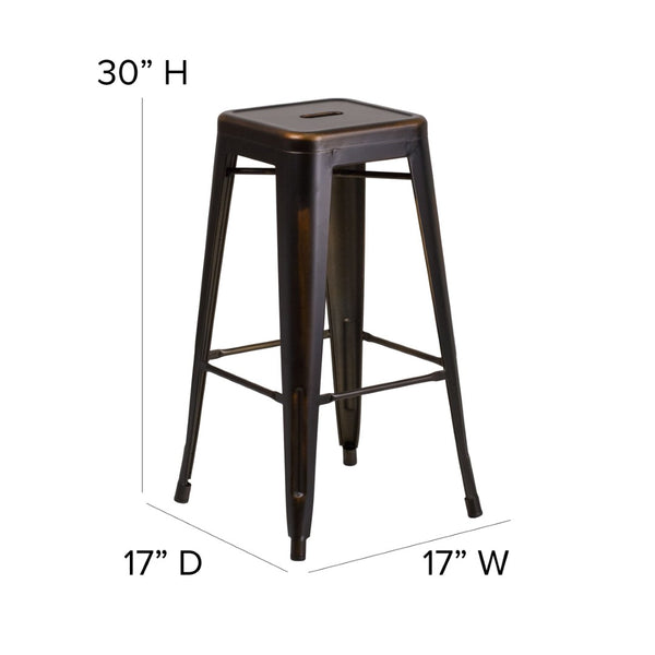 English Elm Kai High Backless Metal Barstool - Stylish Indoor-Outdoor Seating with Stackable Design & Durability Copper ET-BT3503-30-COP-GG