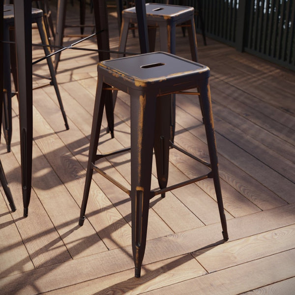English Elm Kai High Backless Metal Barstool - Stylish Indoor-Outdoor Seating with Stackable Design & Durability Copper ET-BT3503-30-COP-GG