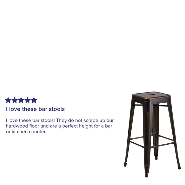 English Elm Kai High Backless Metal Barstool - Stylish Indoor-Outdoor Seating with Stackable Design & Durability Copper ET-BT3503-30-COP-GG