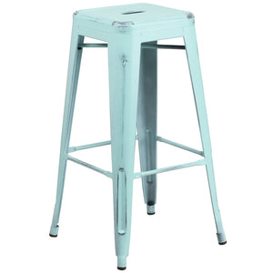 English Elm Kai High Backless Metal Barstool - Stylish Indoor-Outdoor Seating with Stackable Design & Durability Green-Blue ET-BT3503-30-DB-GG
