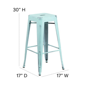 English Elm Kai High Backless Metal Barstool - Stylish Indoor-Outdoor Seating with Stackable Design & Durability Green-Blue ET-BT3503-30-DB-GG