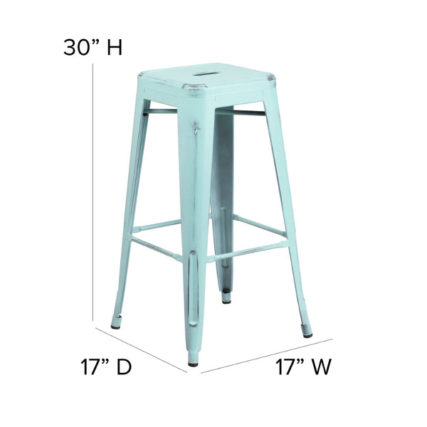 English Elm Kai High Backless Metal Barstool - Stylish Indoor-Outdoor Seating with Stackable Design & Durability Green-Blue ET-BT3503-30-DB-GG