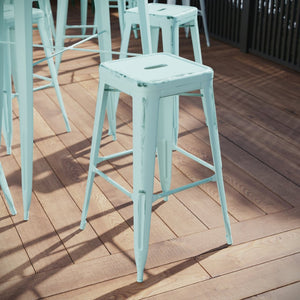 English Elm Kai High Backless Metal Barstool - Stylish Indoor-Outdoor Seating with Stackable Design & Durability Green-Blue ET-BT3503-30-DB-GG
