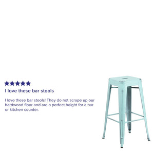 English Elm Kai High Backless Metal Barstool - Stylish Indoor-Outdoor Seating with Stackable Design & Durability Green-Blue ET-BT3503-30-DB-GG