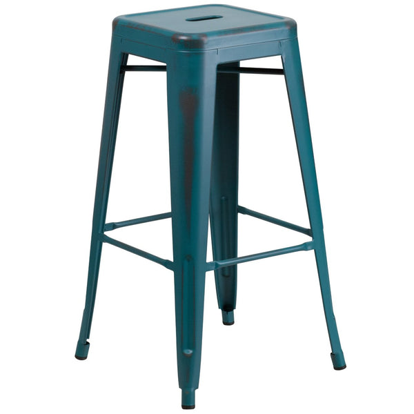 English Elm Kai High Backless Metal Barstool - Stylish Indoor-Outdoor Seating with Stackable Design & Durability Kelly Blue-Teal ET-BT3503-30-KB-GG