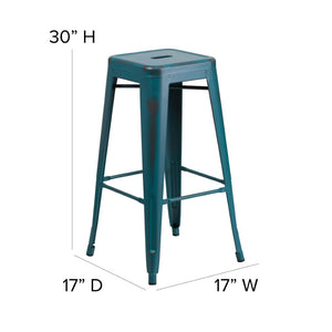 English Elm Kai High Backless Metal Barstool - Stylish Indoor-Outdoor Seating with Stackable Design & Durability Kelly Blue-Teal ET-BT3503-30-KB-GG