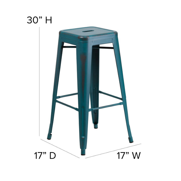English Elm Kai High Backless Metal Barstool - Stylish Indoor-Outdoor Seating with Stackable Design & Durability Kelly Blue-Teal ET-BT3503-30-KB-GG