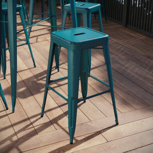 English Elm Kai High Backless Metal Barstool - Stylish Indoor-Outdoor Seating with Stackable Design & Durability Kelly Blue-Teal ET-BT3503-30-KB-GG