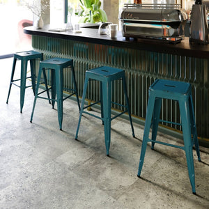 English Elm Kai High Backless Metal Barstool - Stylish Indoor-Outdoor Seating with Stackable Design & Durability Kelly Blue-Teal ET-BT3503-30-KB-GG