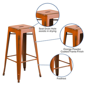 English Elm Kai High Backless Metal Barstool - Stylish Indoor-Outdoor Seating with Stackable Design & Durability Orange ET-BT3503-30-OR-GG