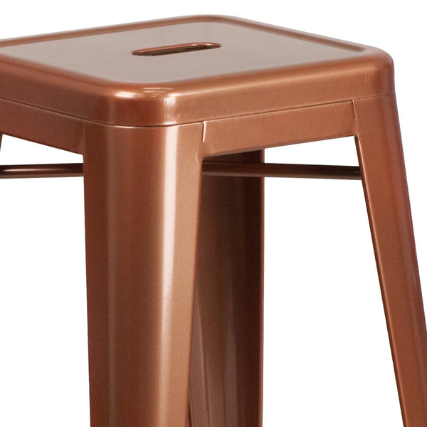 English Elm Kai Commercial-Grade 30" Backless Barstool - Stylish, Stackable Seating for Indoor and Outdoor Use Copper ET-BT3503-30-POC-GG