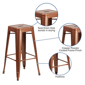 English Elm Kai Commercial-Grade 30" Backless Barstool - Stylish, Stackable Seating for Indoor and Outdoor Use Copper ET-BT3503-30-POC-GG