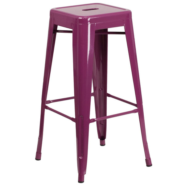 English Elm Kai Commercial-Grade 30" Backless Barstool - Stylish, Stackable Seating for Indoor and Outdoor Use Purple ET-BT3503-30-PUR-GG
