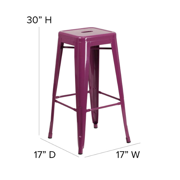 English Elm Kai Commercial-Grade 30" Backless Barstool - Stylish, Stackable Seating for Indoor and Outdoor Use Purple ET-BT3503-30-PUR-GG