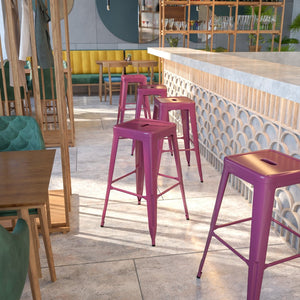 English Elm Kai Commercial-Grade 30" Backless Barstool - Stylish, Stackable Seating for Indoor and Outdoor Use Purple ET-BT3503-30-PUR-GG