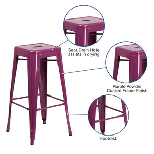 English Elm Kai Commercial-Grade 30" Backless Barstool - Stylish, Stackable Seating for Indoor and Outdoor Use Purple ET-BT3503-30-PUR-GG