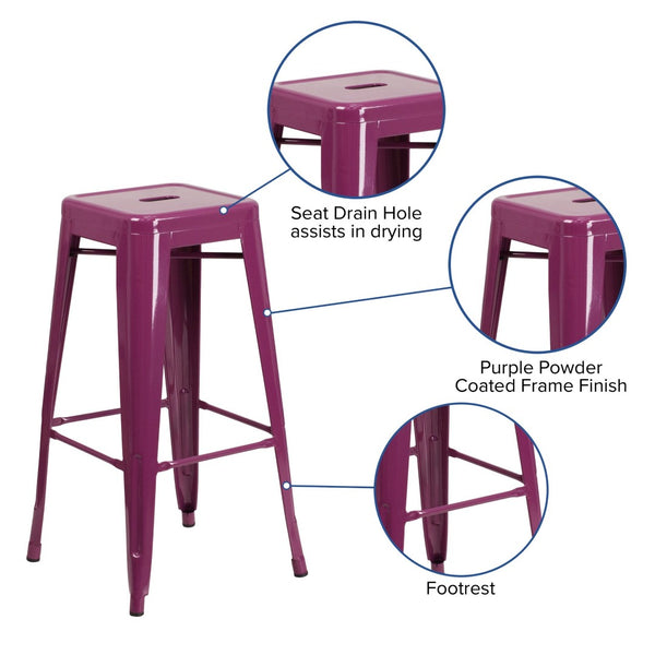 English Elm Kai Commercial-Grade 30" Backless Barstool - Stylish, Stackable Seating for Indoor and Outdoor Use Purple ET-BT3503-30-PUR-GG
