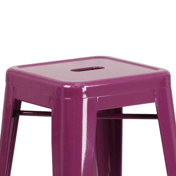English Elm Kai Commercial-Grade 30" Backless Barstool - Stylish, Stackable Seating for Indoor and Outdoor Use Purple ET-BT3503-30-PUR-GG