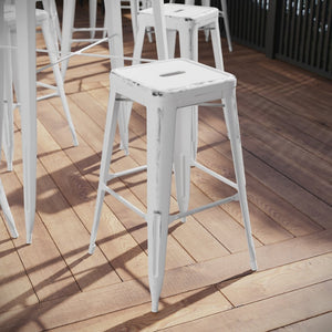 English Elm Kai High Backless Metal Barstool - Stylish Indoor-Outdoor Seating with Stackable Design & Durability White ET-BT3503-30-WH-GG