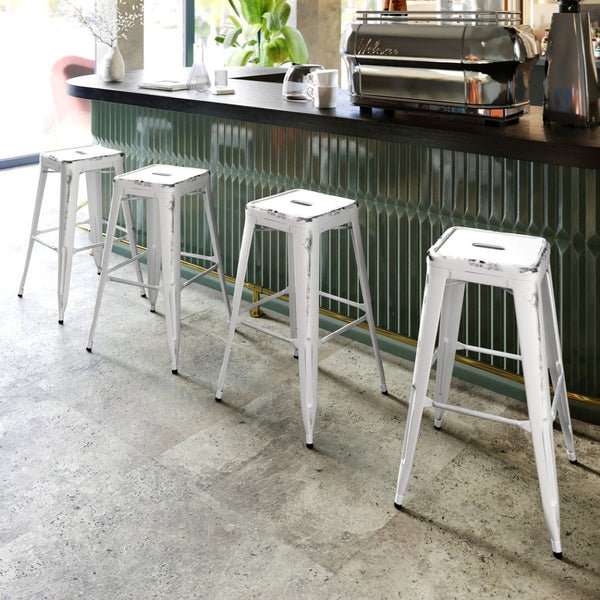 English Elm Kai High Backless Metal Barstool - Stylish Indoor-Outdoor Seating with Stackable Design & Durability White ET-BT3503-30-WH-GG