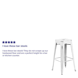 English Elm Kai High Backless Metal Barstool - Stylish Indoor-Outdoor Seating with Stackable Design & Durability White ET-BT3503-30-WH-GG