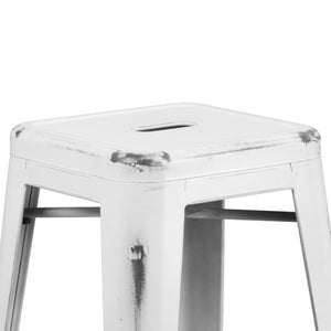 English Elm Kai High Backless Metal Barstool - Stylish Indoor-Outdoor Seating with Stackable Design & Durability White ET-BT3503-30-WH-GG