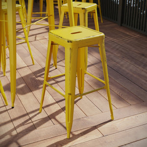 English Elm Kai High Backless Metal Barstool - Stylish Indoor-Outdoor Seating with Stackable Design & Durability Yellow ET-BT3503-30-YL-GG