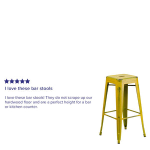 English Elm Kai High Backless Metal Barstool - Stylish Indoor-Outdoor Seating with Stackable Design & Durability Yellow ET-BT3503-30-YL-GG