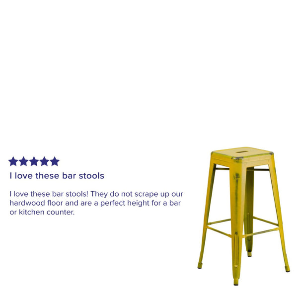 English Elm Kai High Backless Metal Barstool - Stylish Indoor-Outdoor Seating with Stackable Design & Durability Yellow ET-BT3503-30-YL-GG