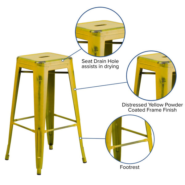 English Elm Kai High Backless Metal Barstool - Stylish Indoor-Outdoor Seating with Stackable Design & Durability Yellow ET-BT3503-30-YL-GG